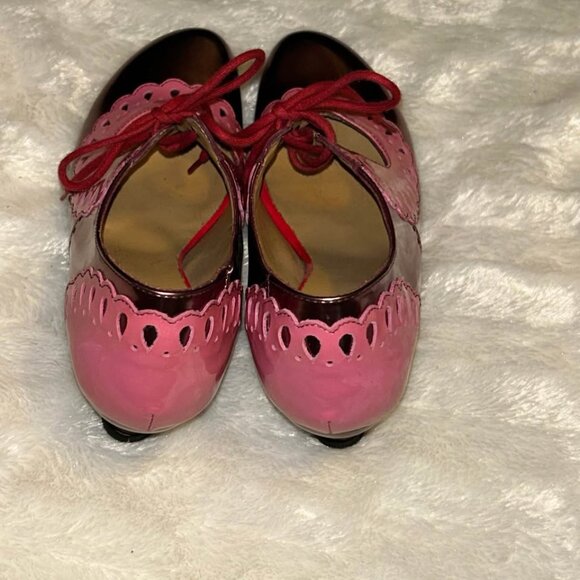 John Fluevog bellevue lottie deno frill scallop pink patent leather shoes 7.5 - Picture 5 of 10